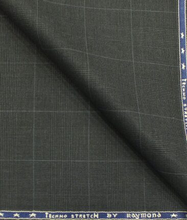 Raymond TechnoStretch Dark Grey Self Checks Poly Viscose Stretchable Trouser or 3 Piece Suit Fabric (Unstitched - 1.25 Mtr)
