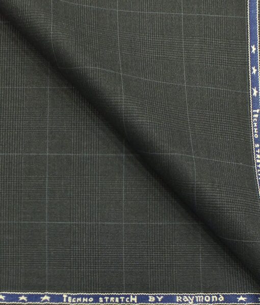 Raymond TechnoStretch Dark Grey Self Checks Poly Viscose Stretchable Trouser or 3 Piece Suit Fabric (Unstitched - 1.25 Mtr)
