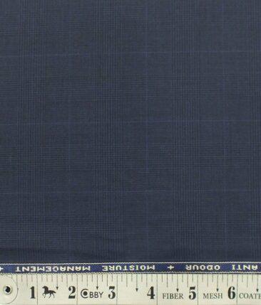 Raymond TechnoStretch Dark Royal Blue Self Checks Poly Viscose Stretchable Trouser or 3 Piece Suit Fabric (Unstitched - 1.25 Mtr)