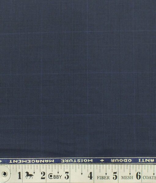 Raymond TechnoStretch Dark Royal Blue Self Checks Poly Viscose Stretchable Trouser or 3 Piece Suit Fabric (Unstitched - 1.25 Mtr)