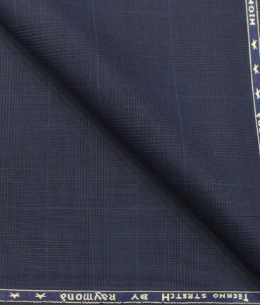 Raymond TechnoStretch Dark Royal Blue Self Checks Poly Viscose Stretchable Trouser or 3 Piece Suit Fabric (Unstitched - 1.25 Mtr)