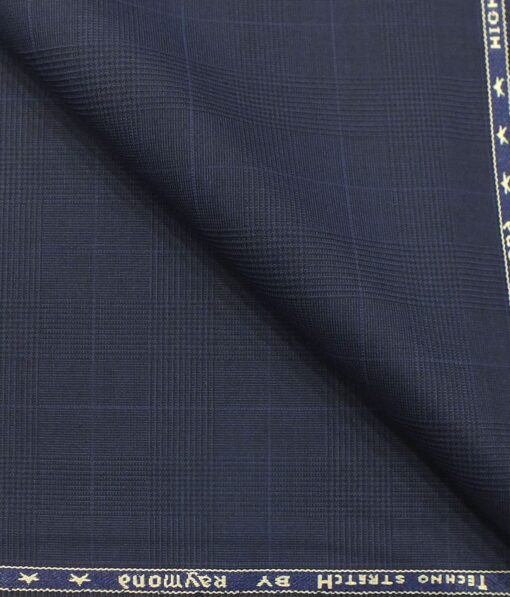 Raymond TechnoStretch Dark Royal Blue Self Checks Poly Viscose Stretchable Trouser or 3 Piece Suit Fabric (Unstitched - 1.25 Mtr)
