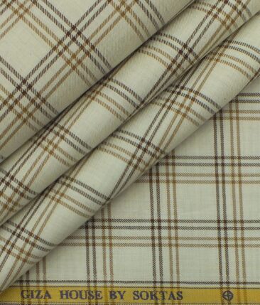 Giza House by Soktas Beige 100% Giza Cotton Brown Checks Shirt Fabric (1.60 M)