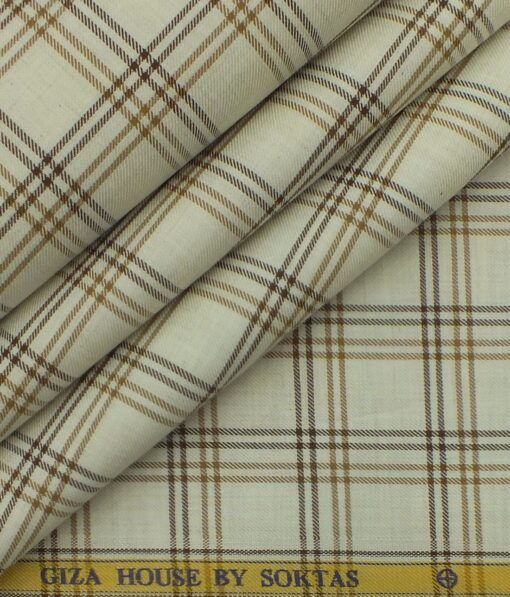 Giza House by Soktas Beige 100% Giza Cotton Brown Checks Shirt Fabric (1.60 M)