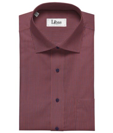 Giza House by Soktas Blush Red 100% Premium Cotton Blue Checks Shirt Fabric (1.60 M)