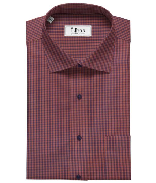 Giza House by Soktas Blush Red 100% Premium Cotton Blue Checks Shirt Fabric (1.60 M)