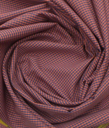 Giza House by Soktas Blush Red 100% Premium Cotton Blue Checks Shirt Fabric (1.60 M)