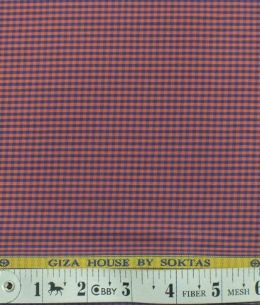 Giza House by Soktas Blush Red 100% Premium Cotton Blue Checks Shirt Fabric (1.60 M)
