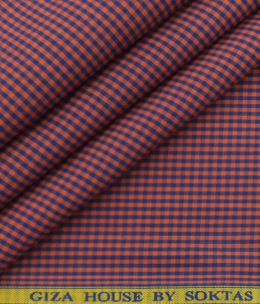Giza House by Soktas Blush Red 100% Premium Cotton Blue Checks Shirt Fabric (1.60 M)