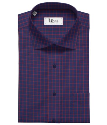 Giza House by Soktas Dark Blue100% Premium Cotton Red Checks Shirt Fabric (1.60 M)