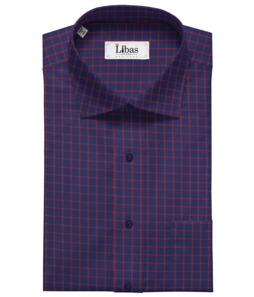 Giza House by Soktas Dark Blue100% Premium Cotton Red Checks Shirt Fabric (1.60 M)