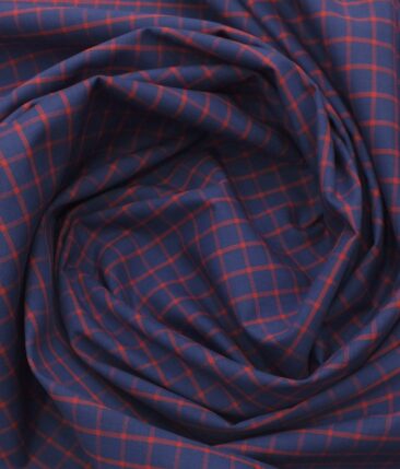 Giza House by Soktas Dark Blue100% Premium Cotton Red Checks Shirt Fabric (1.60 M)