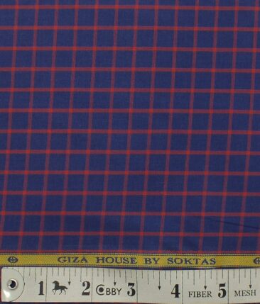 Giza House by Soktas Dark Blue100% Premium Cotton Red Checks Shirt Fabric (1.60 M)