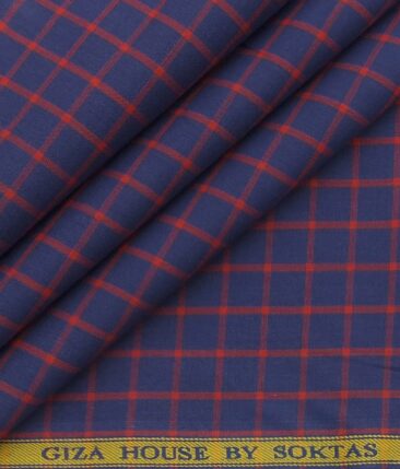 Giza House by Soktas Dark Blue100% Premium Cotton Red Checks Shirt Fabric (1.60 M)