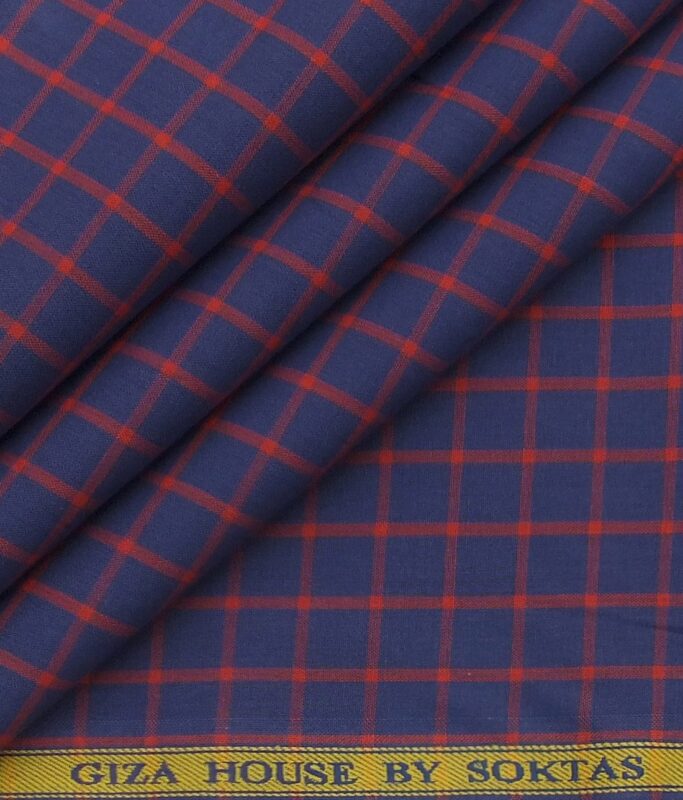 Giza House by Soktas Dark Blue100% Premium Cotton Red Checks Shirt Fabric (1.60 M)