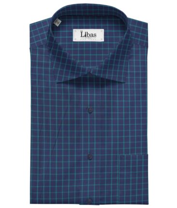 Giza House by Soktas Dark Royal Blue 100% Premium Cotton Firozi Blue Checks Shirt Fabric (1.60 M)