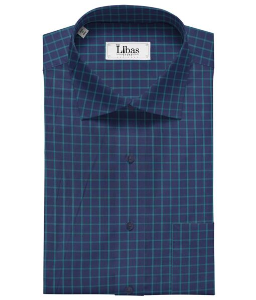 Giza House by Soktas Dark Royal Blue 100% Premium Cotton Firozi Blue Checks Shirt Fabric (1.60 M)