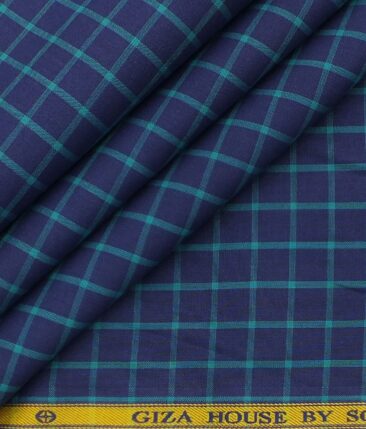 Giza House by Soktas Dark Royal Blue 100% Premium Cotton Firozi Blue Checks Shirt Fabric (1.60 M)