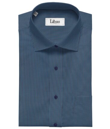 Giza House by Soktas Firozi Blue 100% Premium Cotton Blue Checks Shirt Fabric (1.60 M)