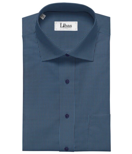 Giza House by Soktas Firozi Blue 100% Premium Cotton Blue Checks Shirt Fabric (1.60 M)