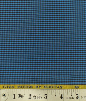 Giza House by Soktas Firozi Blue 100% Premium Cotton Blue Checks Shirt Fabric (1.60 M)