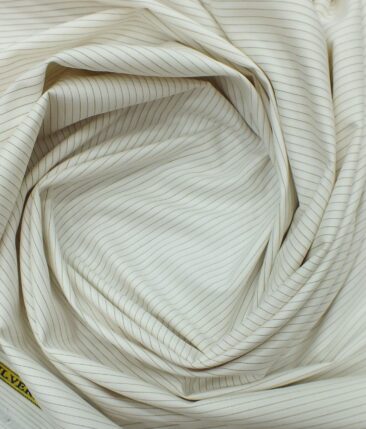 Giza House by Soktas Off White 100% Premium Cotton Brown Striped Shirt Fabric (1.60 M)