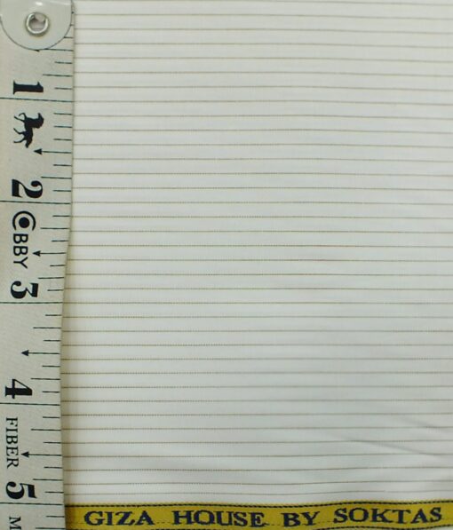 Giza House by Soktas Off White 100% Premium Cotton Brown Striped Shirt Fabric (1.60 M)