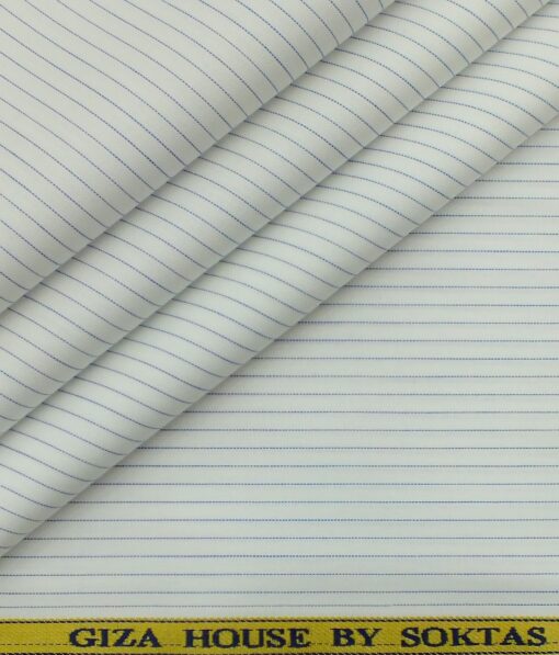 Giza House by Soktas White 100% Premium Cotton Blue Striped Shirt Fabric (1.60 M)