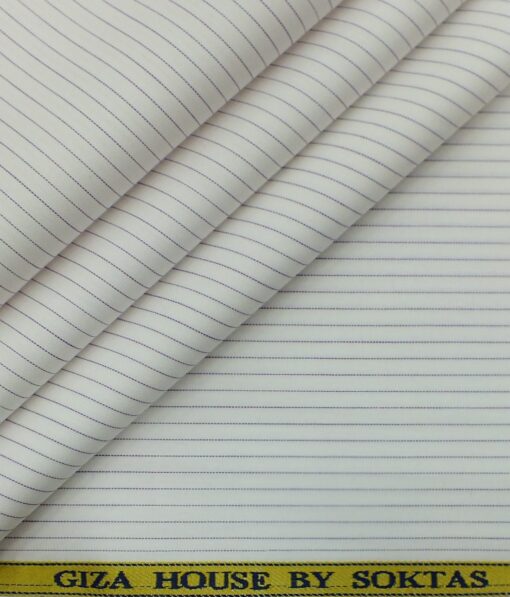 Giza House by Soktas White 100% Premium Cotton Purple Striped Shirt Fabric (1.60 M)