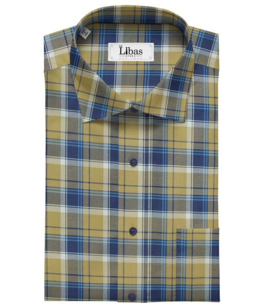 Giza House by Soktas Biege & Blue 100% Giza Cotton Burberry Checks Shirt Fabric (1.60 M)