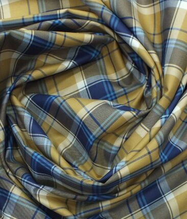 Giza House by Soktas Biege & Blue 100% Giza Cotton Burberry Checks Shirt Fabric (1.60 M)