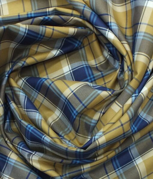 Giza House by Soktas Biege & Blue 100% Giza Cotton Burberry Checks Shirt Fabric (1.60 M)