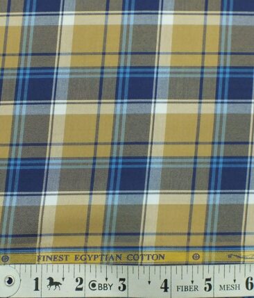 Giza House by Soktas Biege & Blue 100% Giza Cotton Burberry Checks Shirt Fabric (1.60 M)