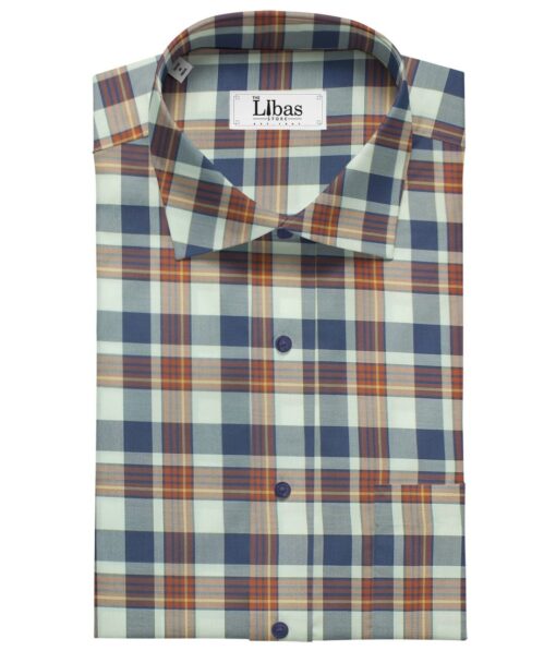 Giza House by Soktas White & Blue 100% Giza Cotton Burberry Checks Shirt Fabric (1.60 M)