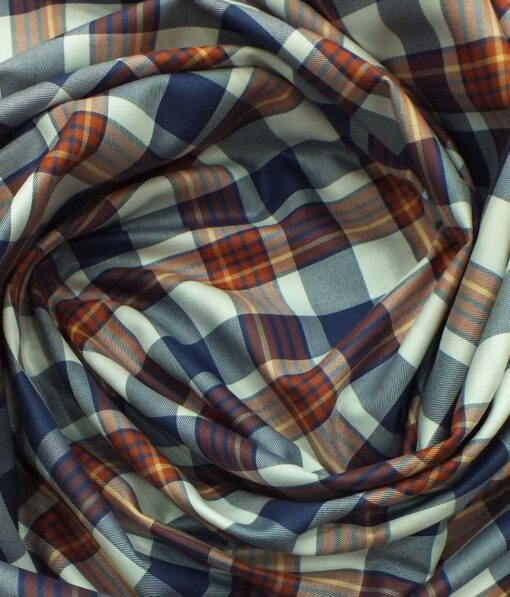Giza House by Soktas White & Blue 100% Giza Cotton Burberry Checks Shirt Fabric (1.60 M)