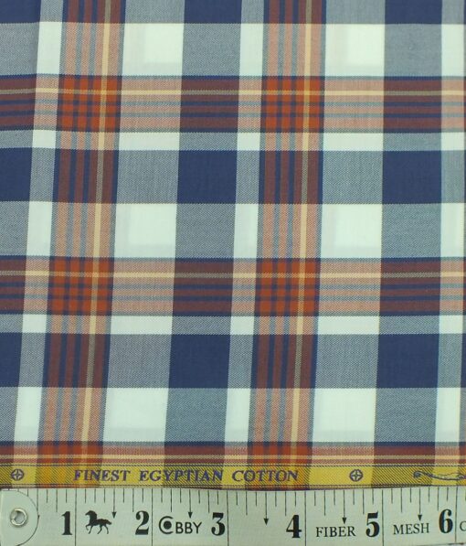 Giza House by Soktas White & Blue 100% Giza Cotton Burberry Checks Shirt Fabric (1.60 M)