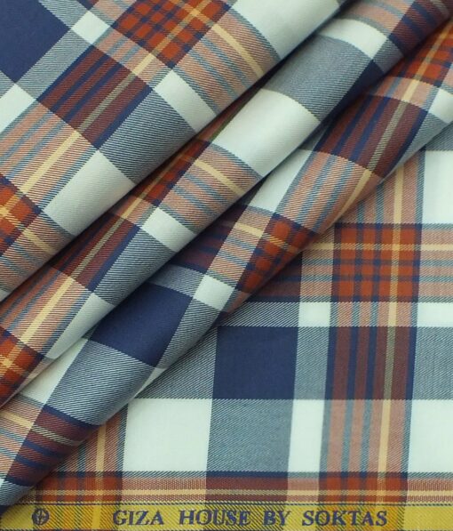 Giza House by Soktas White & Blue 100% Giza Cotton Burberry Checks Shirt Fabric (1.60 M)