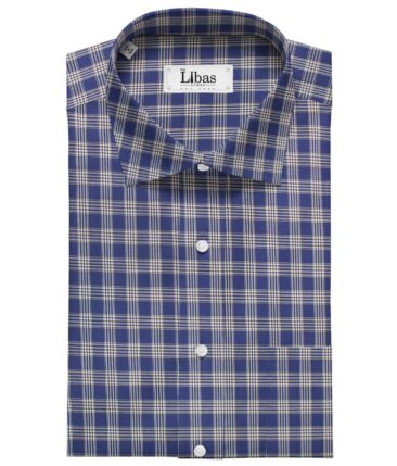Giza House by Soktas Royal Blue 100% Giza Cotton White Checks Shirt Fabric (1.60 M)