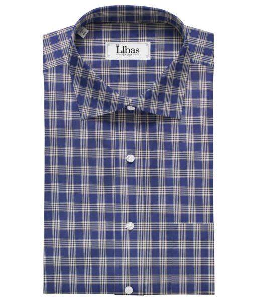 Giza House by Soktas Royal Blue 100% Giza Cotton White Checks Shirt Fabric (1.60 M)