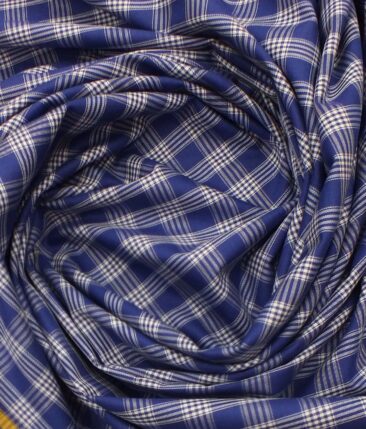 Giza House by Soktas Royal Blue 100% Giza Cotton White Checks Shirt Fabric (1.60 M)