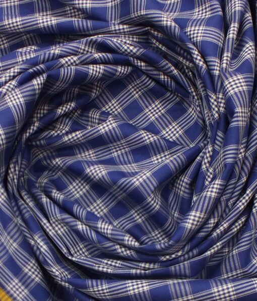 Giza House by Soktas Royal Blue 100% Giza Cotton White Checks Shirt Fabric (1.60 M)