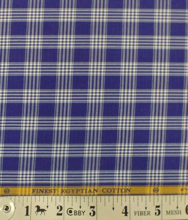 Giza House by Soktas Royal Blue 100% Giza Cotton White Checks Shirt Fabric (1.60 M)