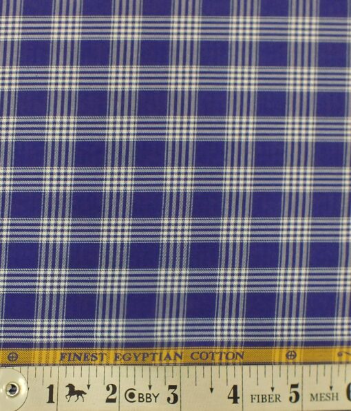 Giza House by Soktas Royal Blue 100% Giza Cotton White Checks Shirt Fabric (1.60 M)