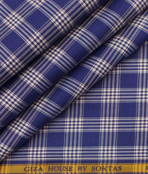 Giza House by Soktas Royal Blue 100% Giza Cotton White Checks Shirt Fabric (1.60 M)