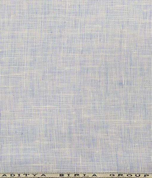 Linen Club White & Blue Structured 100% Pure Linen Shirt Fabric (1.60 M)