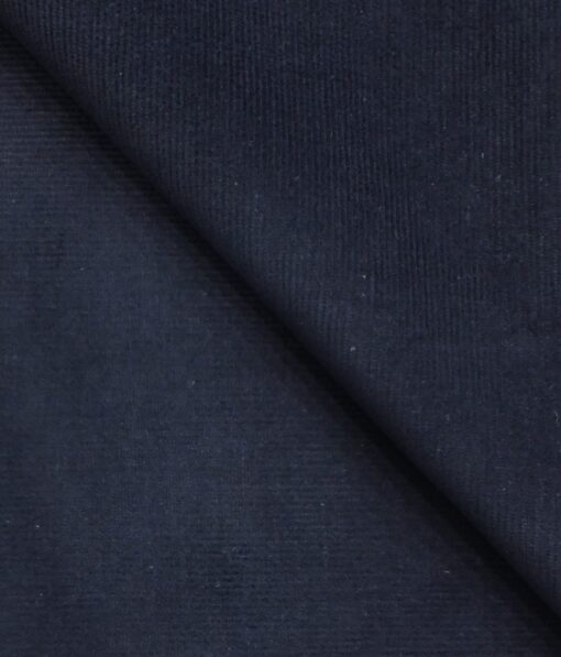 Arvind Elephant Blue Classic Pin Striped Stretchable Unstitched Corduroy Trouser Fabric - Image 1