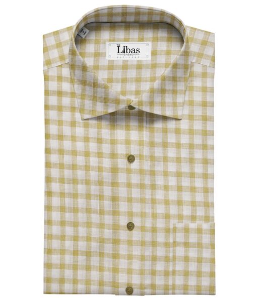 Arvind Off White 100% Irish Linen 60 LEA Brown Checks Shirt Fabric (1.60 M)