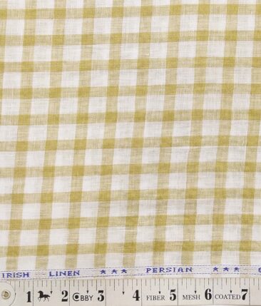Arvind Off White 100% Irish Linen 60 LEA Brown Checks Shirt Fabric (1.60 M)