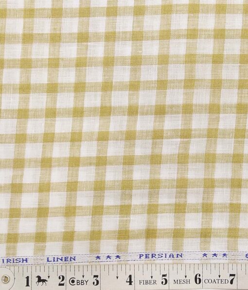 Arvind Off White 100% Irish Linen 60 LEA Brown Checks Shirt Fabric (1.60 M)
