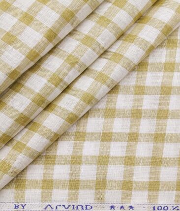 Arvind Off White 100% Irish Linen 60 LEA Brown Checks Shirt Fabric (1.60 M)